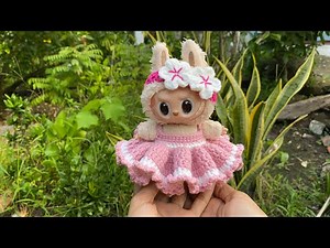 How to crochet cute dress for LaBuBu 17cm/Crochet clothes & accessories for LaBuBu/DIY/Handmade