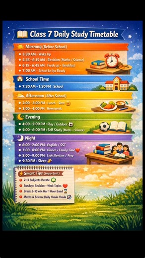 Class 7 Daily Study Timetable 📚 | School + Self Study Routine | Best Study Plan for Students