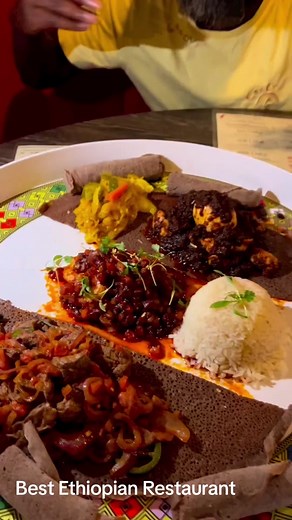 Best Ethiopian Restaurant ❤️‍🔥 Family style plate with Lamb Tibs and Doro Wot! #addisnola #nola #ethiopianfood #nolaeats #ethiopia #addis #nolafood #food #nola