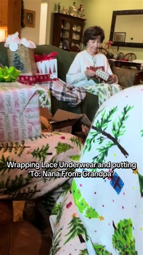 Pranking Nana and Grandpa 😂 🎁We wrapped Lace Underwear and made Grandpa sign that it was from him without him knowing what was wrapped 😂😂 Merry Christmas! 💚