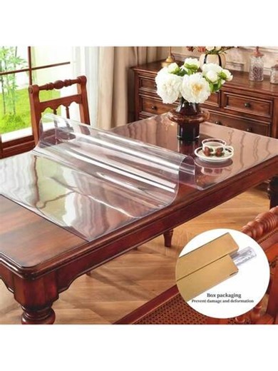 1 pezzo Copertura trasparente in PVC per tavolo, protezione rettangolare per tavolo in plastica spessa 1,0 mm, impermeabile e resistente all'olio, protezione per top del tavolo, tovaglia in vetro morbido trasparente in PVC, adatta per cucina, cassettiera, scrivania, tavolo da pranzo. Forniture per la cucina di casa | SHEIN