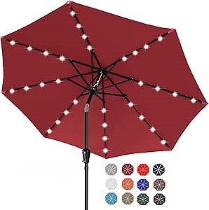 ABCCANOPY Durable Solar Led Patio Umbrellas with 32LED Lights 9FT (Burgundy)