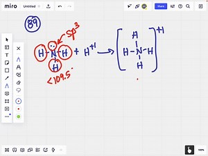 Draw the Lewis formula of an ammonium ion. Describe the formation of the ammonium ion from ammonia plus H^ . Does the hybridization of orbitals on nitrogen change during the formation of the ammonium ion? Do the bond angles change? | Numerade