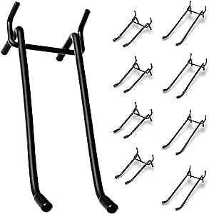 20Pcs 4/6Inch Double Arm Pegboard Hooks, Fit 1/4" Pegboard Hole, Metal Peg Board Peg Tool Holder Hanger with Black Rubber Tip Peg Board Organizer Accessories for Hanging Tool (Black, 4/6 Inch)