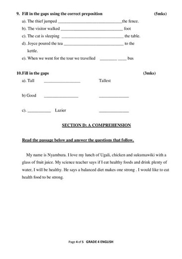 Grade 4 English Mid Term 2 2025 Exam