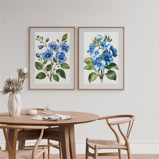 Blue Wildflower Botanical Print Set | Serene Floral Wall Art - Etsy