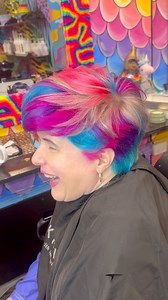 Love this color palette adding silvers and corals amongst the other unicorn shades of pink purple and blue . Always love using Manic Panic hair dye for color like this , I pastelised each color so they appear more neon and bright for this one. #hairdye #hairgoals #hairdresser #unicornhair #monet #art #artpallet #shorthair #hair | Unicorn Manes by Mykey