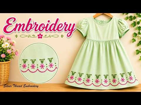Beautiful Hand Embroidery Design for Kids Dress | Easy Floral Border Embroidery