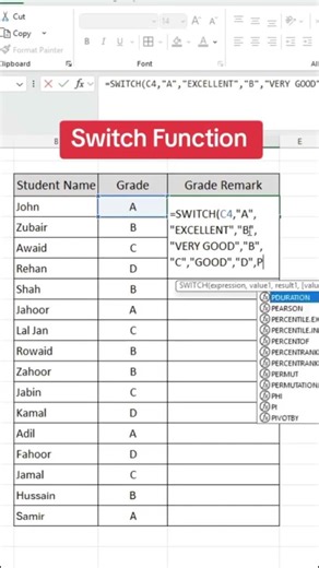 switch Function in excel | excel tricks | switch | switch functio in excel | learning with taimoor