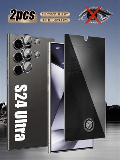 Black Privacy Screen Protector Film 2-In-1 With Fingerprint Unlock + 1 Set Of Black Lens Protectors Suitable For Curved Models Anti-Scratch Waterproof Anti-Fingerprint Privacy Protection For Galaxy S22 Ultra/Galaxy S23/Galaxy S23 Plus/Galaxy S23 Ultra/Galaxy S24/Galaxy S24 Plus/Galaxy S24 Ultra/S24 Fe/A16/Galaxy S25 Ultra/S25/Galaxy S26 Ultra/S26 Plus/S26/A17/A16/A15 Birthday Gift | SHEIN