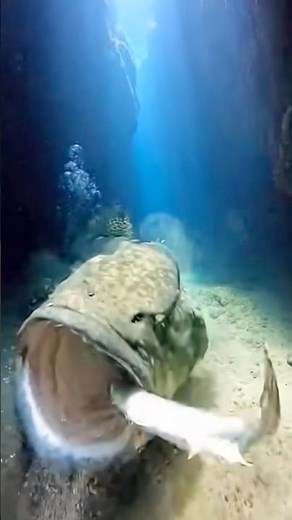 Incredible! Giant Grouper Eats a Small Shark #PezGrouper #Shark #SeaLife