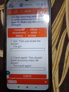 Use the reporting verbs below to write sentences in indirect sp... | Filo