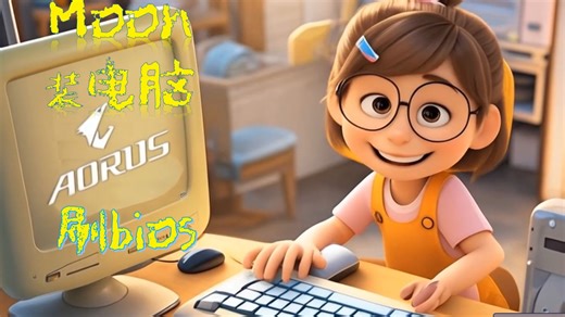 十岁小女孩Moon装电脑-03.无U刷BIOS，技嘉B650E适配9800X3D，下载F35版本BIOS，制作FAT格式U盘，使用Q FLASH功能无U刷bio