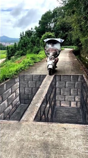 Little Girl Walks Over a Deep Pit?! Insane 3D Illusion on the Road 😱#3dart #3dstreetart #3dart