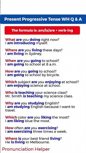 Present Progressive Tense WH Questions And Answers