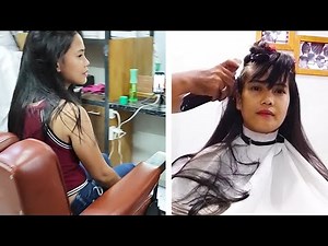 Gorgeous model looks worried in the barber's chair