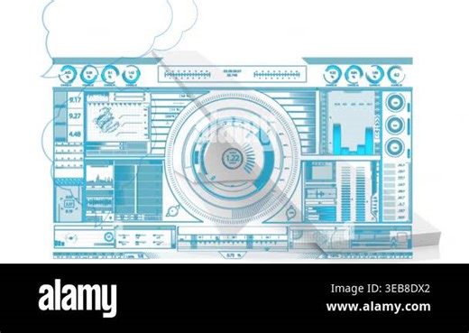 Animation of blue and white interface screen with scanner and data processing. global connections, data processing and interface technology concept digitally generated vide Stock Video Footage - Alamy