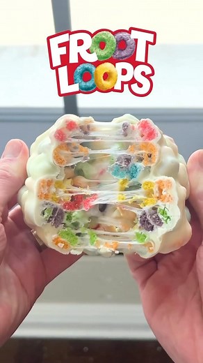 We’re Hungry | A Froot Loops cereal bar taken to another level🔥Full recipe below: -10 Marshmallows -1 Tbsp Butter -1 Cup Froot Loops -1/2 Cup Melted... | Instagram