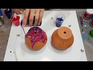 Terracotta pots dirty pour acrylic flow art painting NO silicone No heat AMAZING results