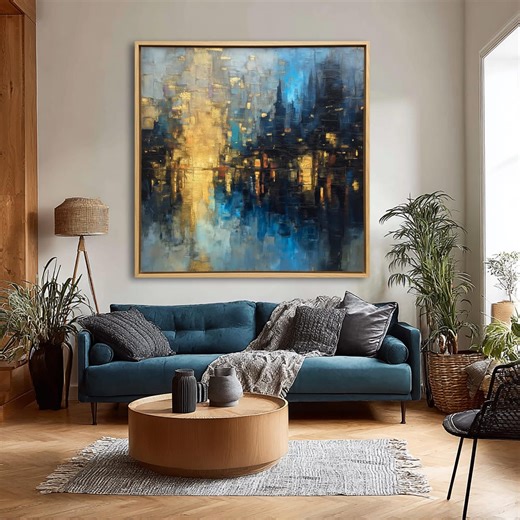 Large Abstract Painting Original Yellow Textured Art Blue Abstract Painting Wall Art Yellow Oil Painting on Canvas Blue 3D Texture Art - Etsy