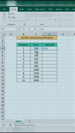 Calculate Discount in Excel #excel #microsoftword #solution #exceltips #microsoftoffice
