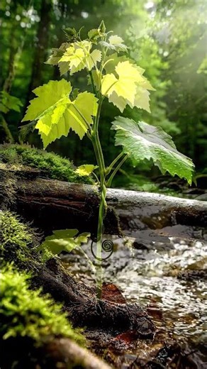 The journey of a grape seed germinating and growing in the deep forest.