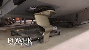 Have you ever seen a pod installed on a yacht in under 5 minutes? Here's your chance. Discover how the team at Sabre Yachts installs their pods. (Hint: It involves muscle and a long chain!) | Power & Motoryacht Magazine