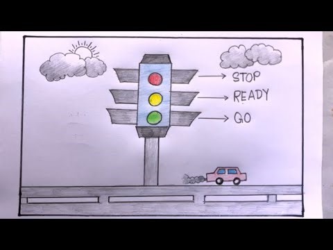 How To Draw Traffic Light/Traffic Signal Drawing/Traffic Light Drawing