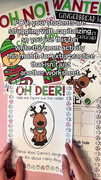 Students struggling with capitalizing? Try this fun write the room activity for some extra practice. Get them up and moving because you know they need it 😅😅 Comment REINDEER for the link! #firstgradeteacher #secondgradeteacher #teachersoftiktok #firstgradewriting #writingcenter