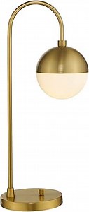 LMS Modern Gold Table Lamp with White Glass Globe, Gold Desk Light Bedside Lamp with Brushed Brass Finished for Living Room Office Nightstand, Dimmable Switch