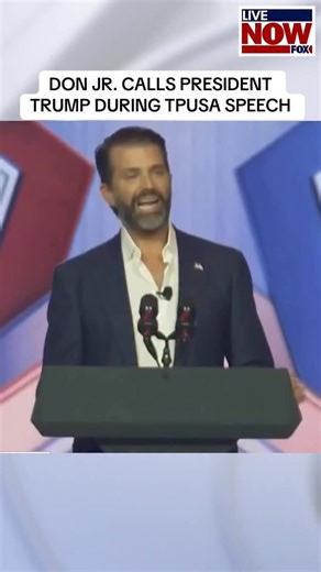 President Donald Trump answered Don Jr.’s call during his speech at Turning Point USA’s annual Americafest gathering, the first since TPUSA co-founder Charlie Kirk was assassinated. #news #trump | LiveNOW from FOX