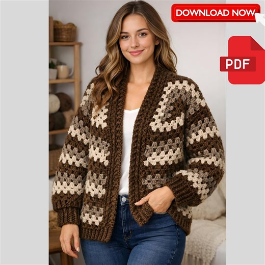 Eloise Crochet Cardigan Pattern PDF, Easy Granny Stitch Sweater for Women, Beginner Friendly DIY Crochet Gift, Cozy Handmade Style XS–3XL - Etsy