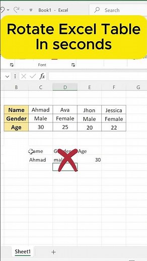Rotate Your Table Fast in Excel | ترفند سریع چرخاندن جدول در اکسل