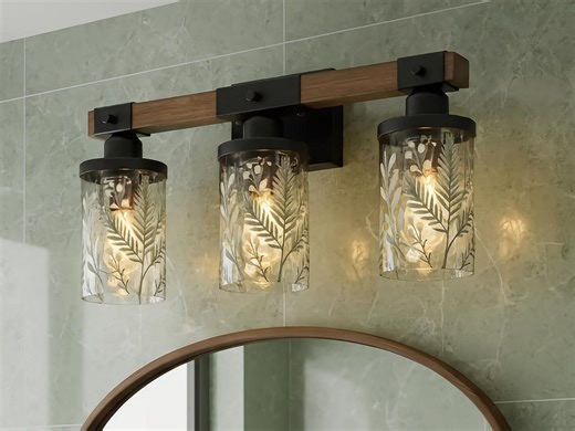 Luxury Bathroom Lighting Green Vanity Light Fixture 3-light Decorative Metal & Glass Restroom Light Sage Greenery Botanical Over Sink Decor - Etsy