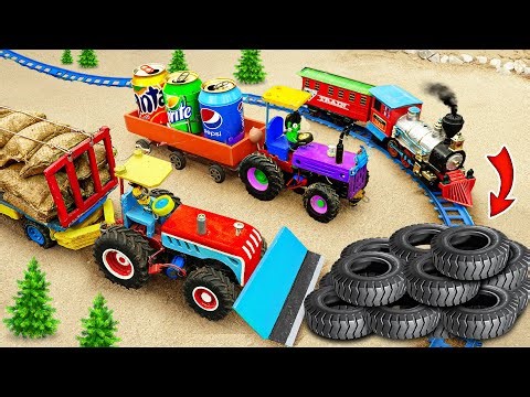 DIY Mini Tractor | Using a Bulldozer to Clear Giant Tires Blocking the Railway Tracks