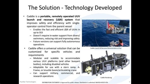 PacMar Technologies Navy STP Tech Talk on Caddie – UUV Launch and Recovery System | Navy SBIR Transition Program (Navy STP)