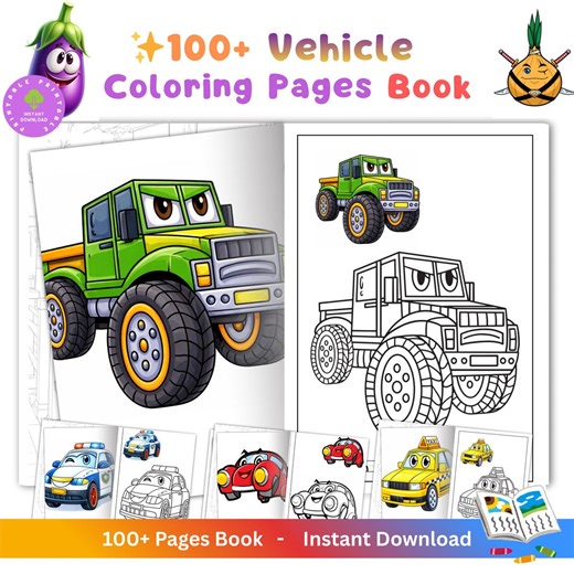 100+ Vehicles Coloring Pages Book for Kids (PDF Download) - Etsy
