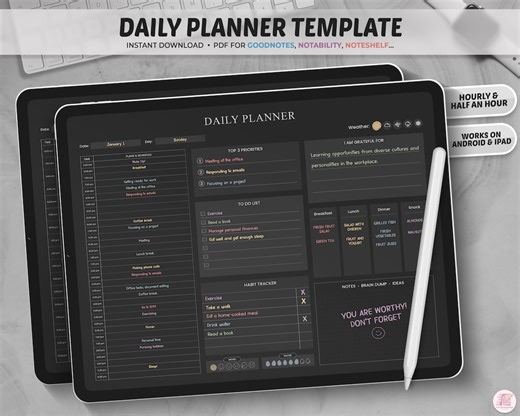 Dark Mode Daily Planner Template: Goodnotes, Notability (PDF) - Etsy