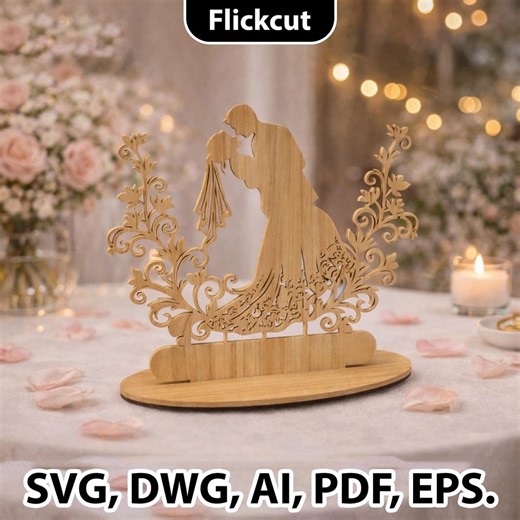 Wedding Couple Table Centerpiece SVG, Laser Cut Bride Groom Silhouette DXF, Wooden Wedding Decor Template, Anniversary Cake Topper File - Etsy
