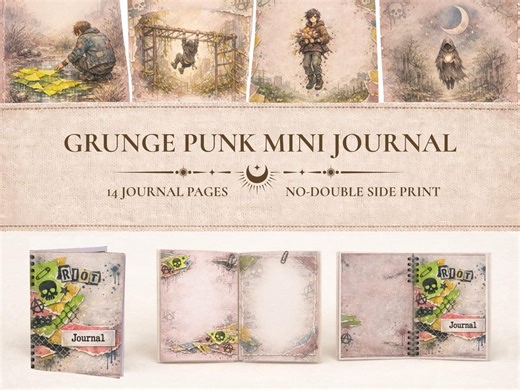 Grunge Punk Mini Book Printable | DIY Mini Journal | Printable Mini Book PDF | Craft Kit A4 Printable | Single Sided Easy Paper Craft - Etsy