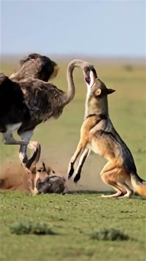Wolf Attacks Ostrich Chicks — Big Mistake😨 #Ostrich #Wolf #shorts #animalworld #animals #youtube
