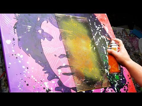 Abstract / Pop Art Painting Demonstration in Acrylics - Brush, Knife, spray - Jim Morrison
