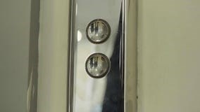 Man Finger Reaches in and Presses Elevator Button Which Lights Up. HDR. Close Up of Metal Buttons of a Public Elevator. Stock Video - Video of floor, child: 232753599