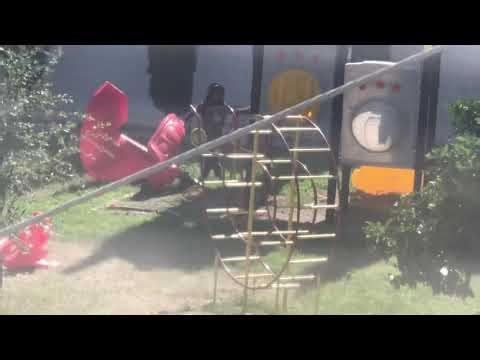 Flat Builds a rocket slide in the park without laughs and talks loud