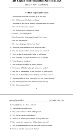 12th English Public Exam Important Questions 2026 #publicexam2026 #originalquestionpaper #important