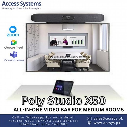 Poly Studio X50 – Radically Simple Video Conference Bar All-In-One Video Bar For Medium Rooms