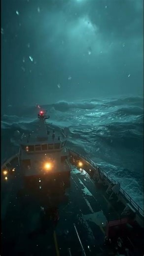 POV From Ship Bow During Night Arctic Storm