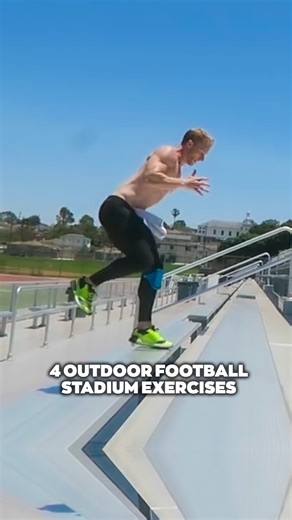 4 Outdoor Football Stadium Exercises⁣ ⁣ If you have access to an outdoor football stadium, try these 4 football stadium exercises:⁣ ⁣ 🔸 Tour de Stade Stadium Stairs⁣ 🔸 Field Sprint⁣ 🔸 Fast Feet Bleacher Hop Stadiums⁣ 🔸 Single Leg Bleacher Hop Stadiums⁣ ⁣ There you go.⁣ ⁣ That was another outdoor workout.⁣ ⁣ If you think you can skip your workout, because you don’t have access to a gym, think again.⁣ ⁣ Get outside and get it in. | Live Lean TV
