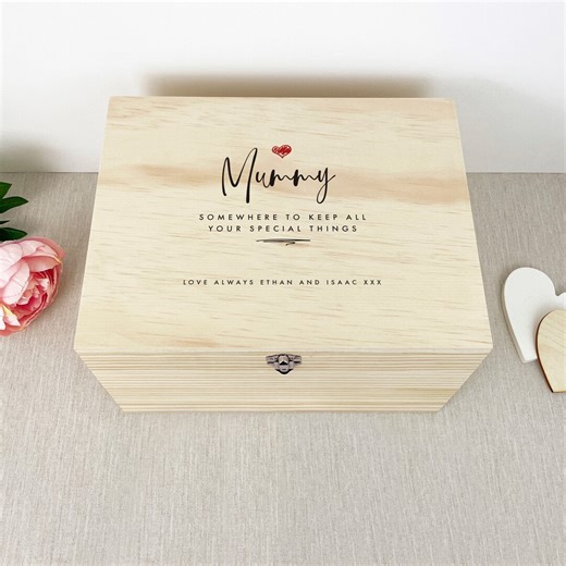 Personalised Red Heart Pine Wood Memory Box - Mother's Day Gift - Etsy
