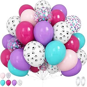 Dog Paw Balloons, 12 Inch Pink Purple Blue Balloons, Puppy Paw Print Hot Pink Purple Teal Blue Latex Balloon with Confetti Balloon for Girls Kids Birthday Baby Shower Party Decor